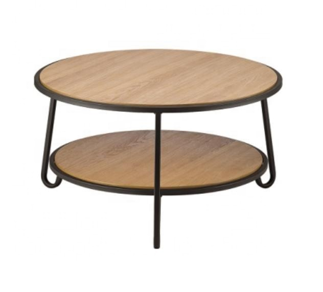 table de nid en bois pour salon table basse en placage de chêne en gros avec pieds en métal