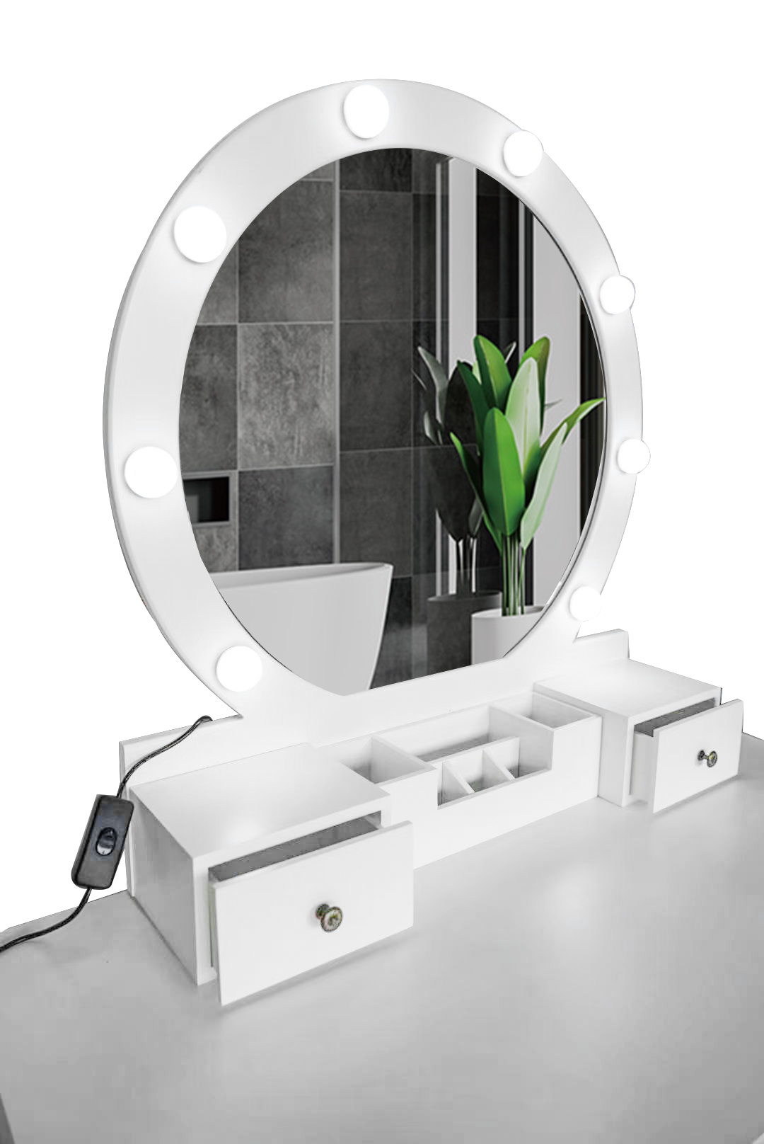 Table de maquillage de style en bois moderne avec miroir bon prix avec interrupteur d'éclairage meuble-lavabo de chambre